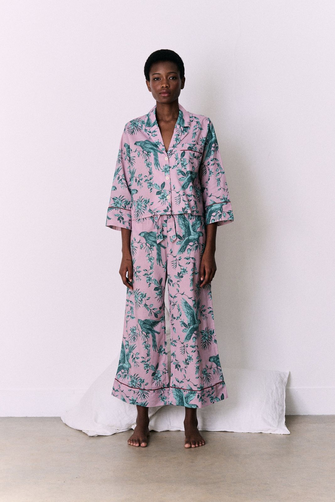 Boxy Shirt and Wide Leg Trouser Set The Bromley Parrot Print Pink/Blue