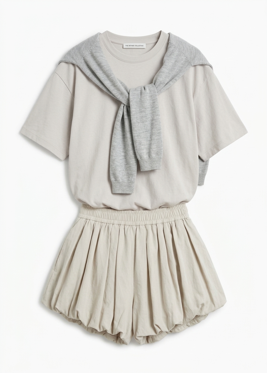 Alina Linen Bubble Hem Shorts - Light Beige