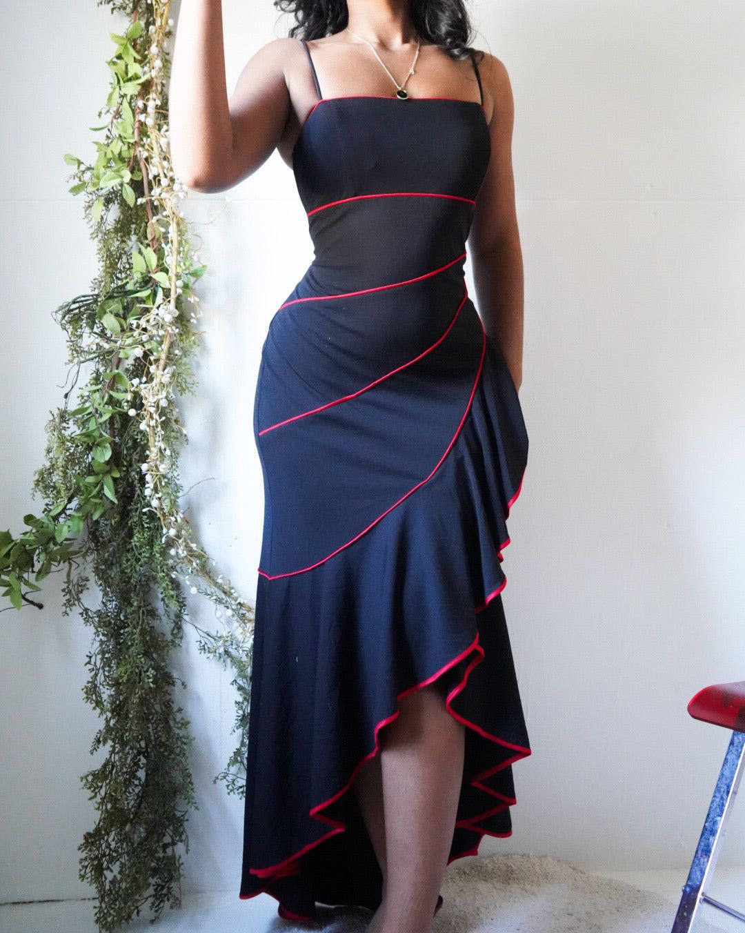High Low Ruffle Hem Y2K Black Dress