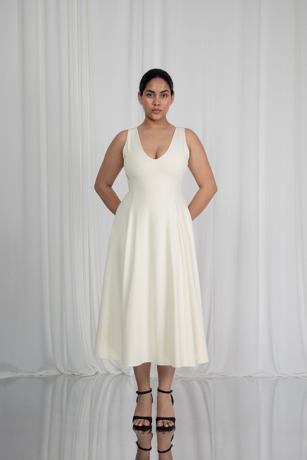 Valentina Reversible Neckline Midi Dress