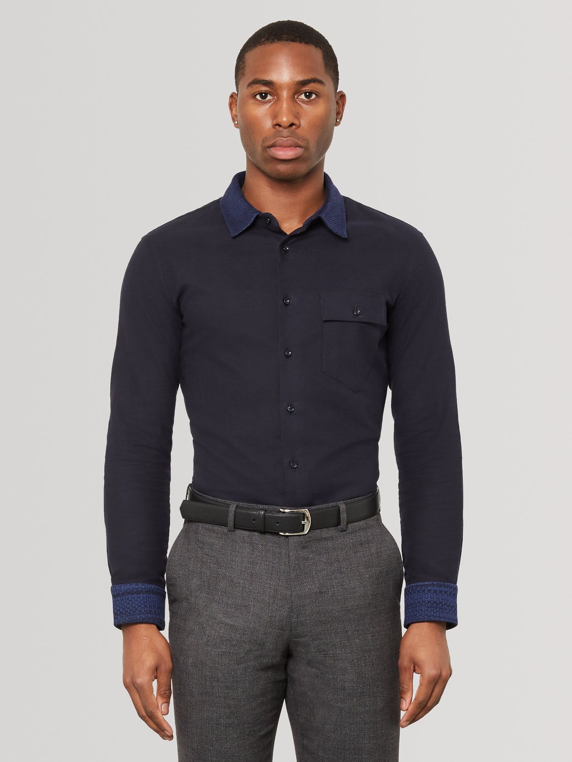 Midnight Navy Knit Collar Navy Shirt