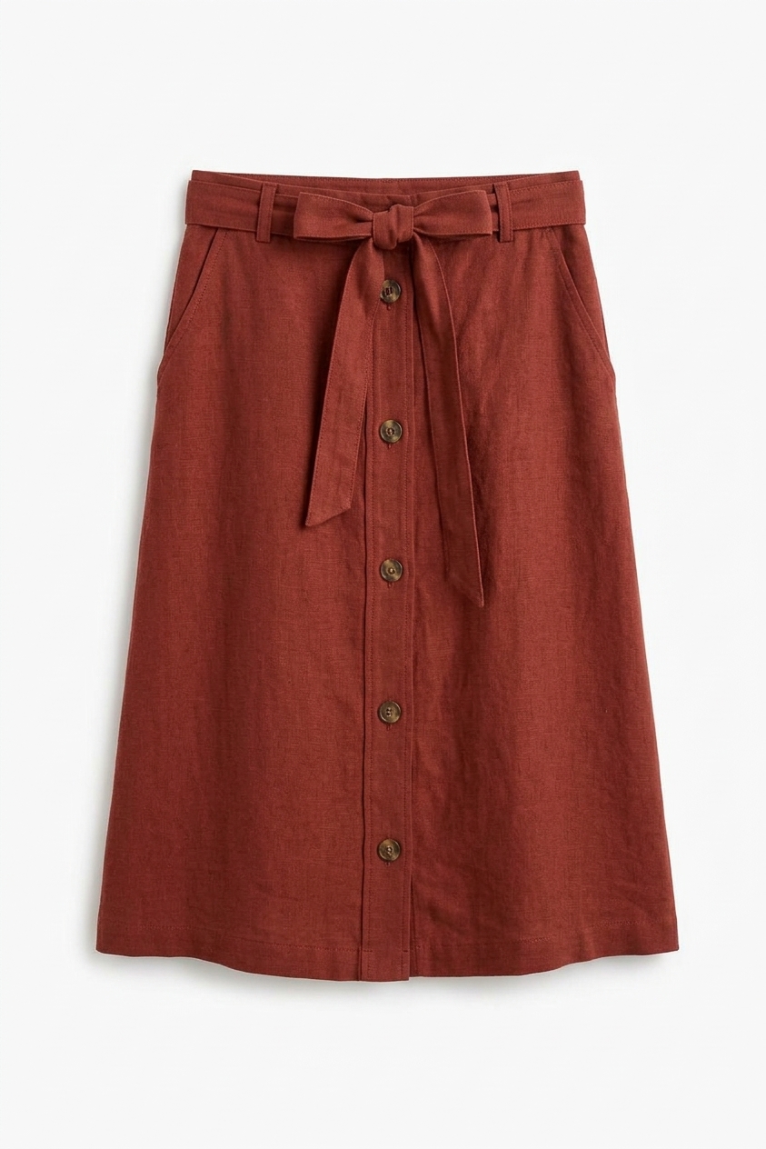 Compton Rust Linen Blend Midi Skirt