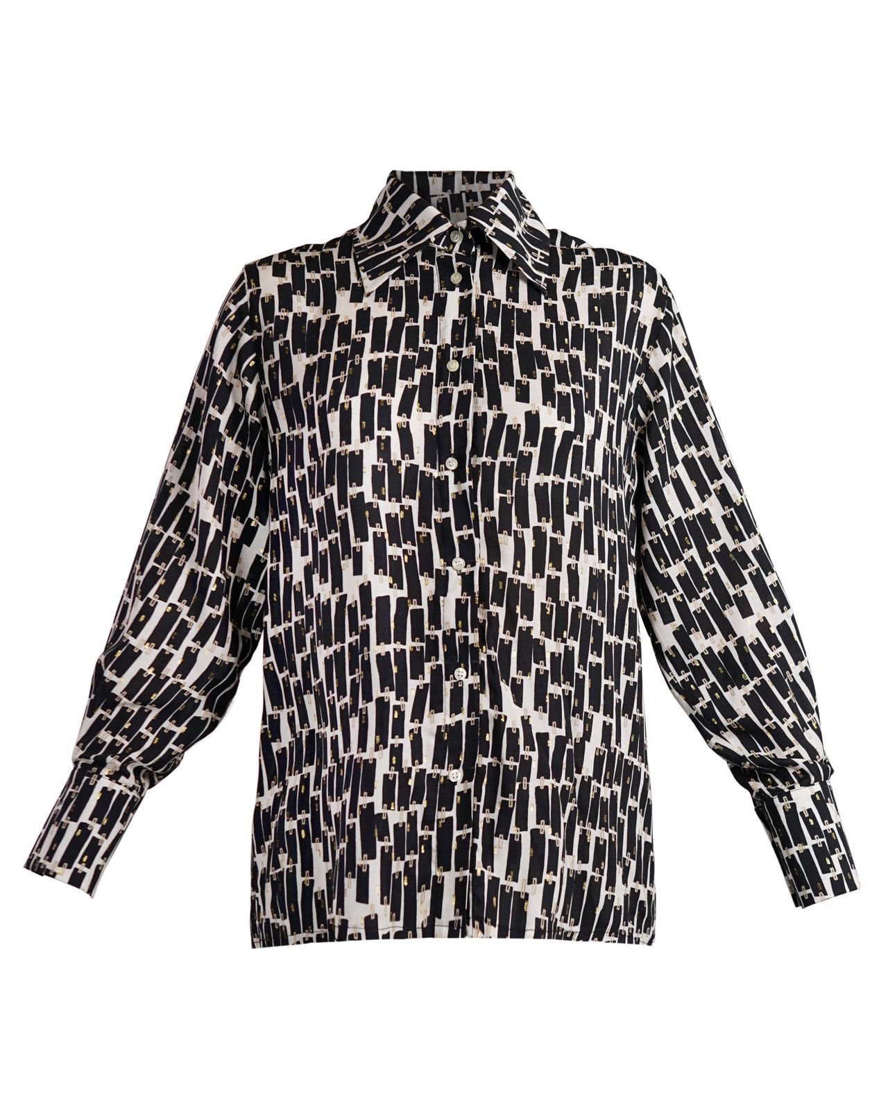 Black Cream & Gold Print Shirt | Elisha Classically Cut Shirt With Deep Cuffs