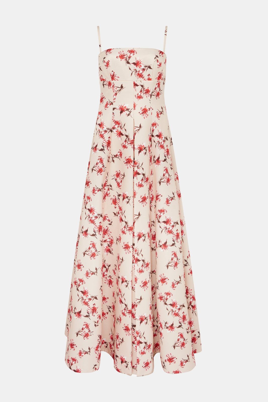 Oceana Dress in Red Summer Lillies on Pink Taffeta Faille