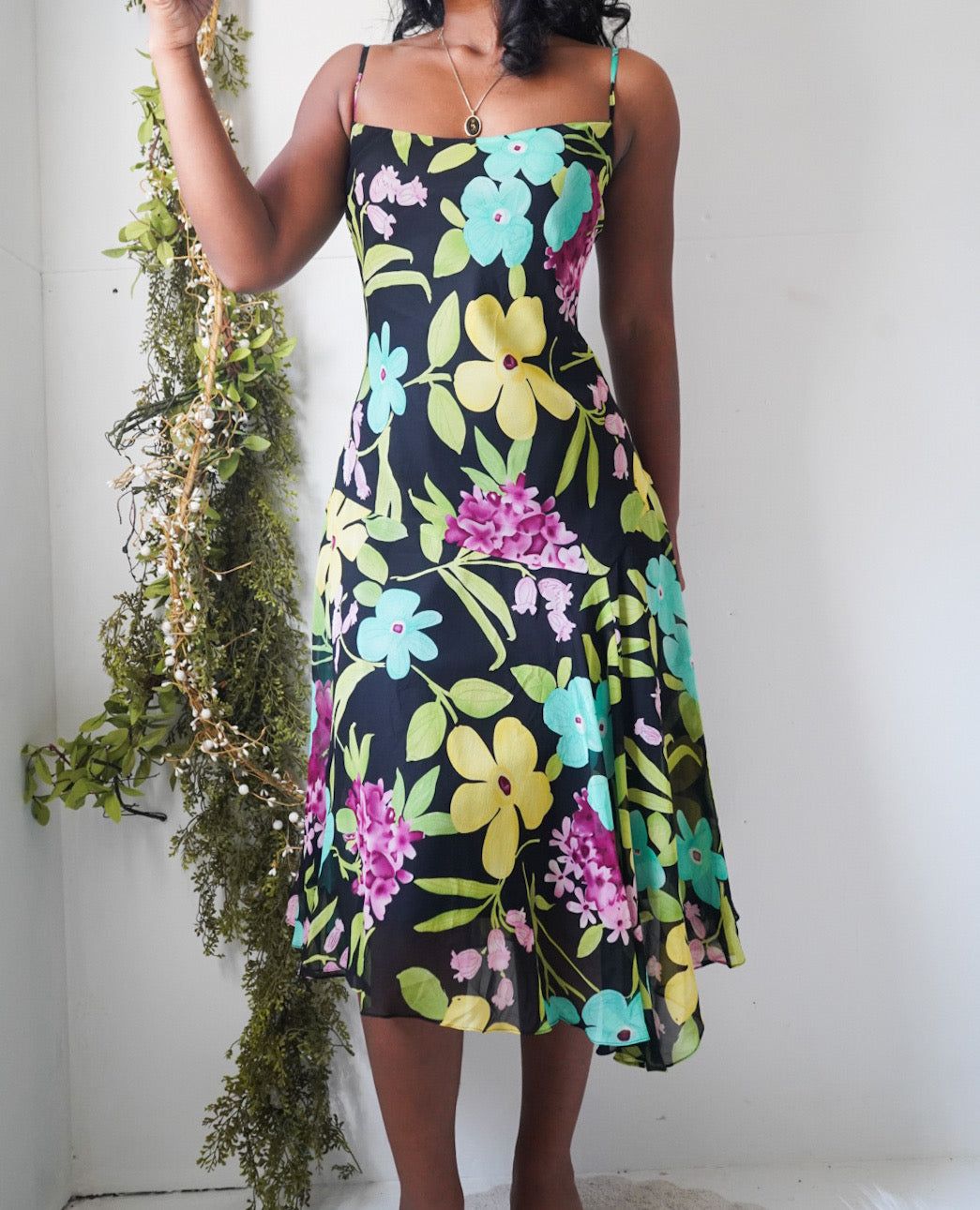 Vintage Y2K Colorful Floral Silk Dress