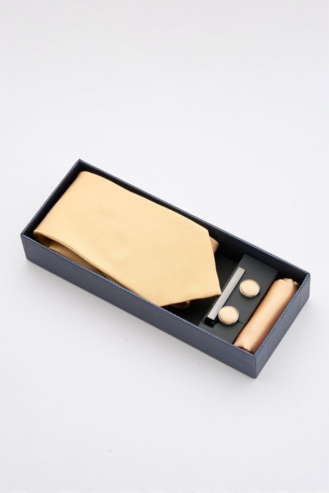 Champagne Gold Tie Set with Tie Bar & Cufflinks