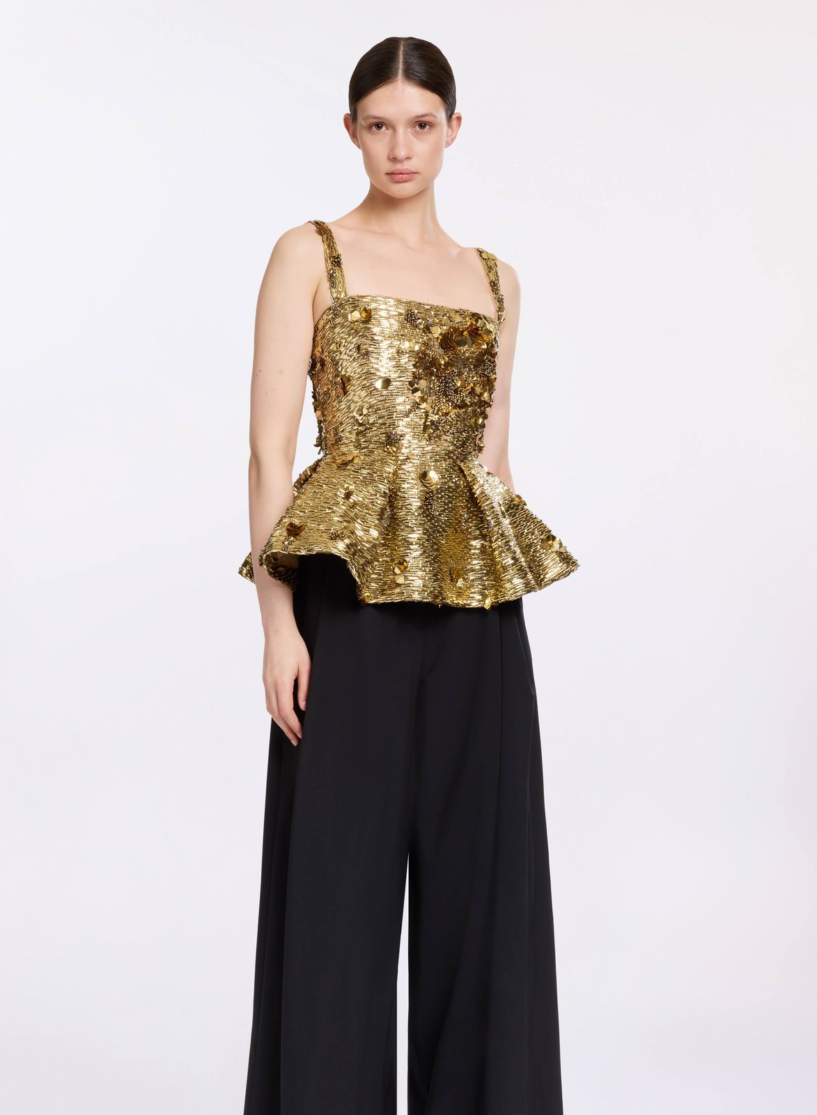 Bead Embroidered Peplum Top