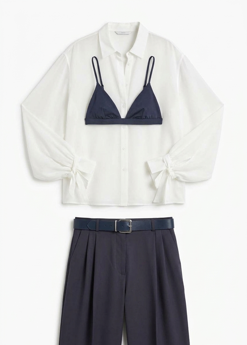 Verlin Sheer Chiffon Tie Cuff Shirt - White