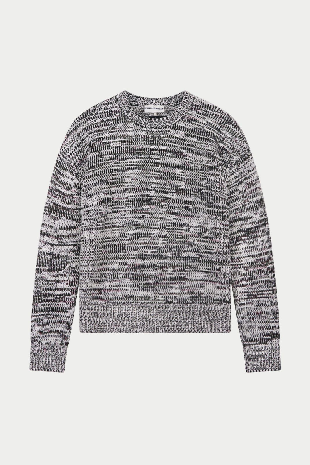 MIXED YARN KNITTED CREW - WHITE/KHAKI