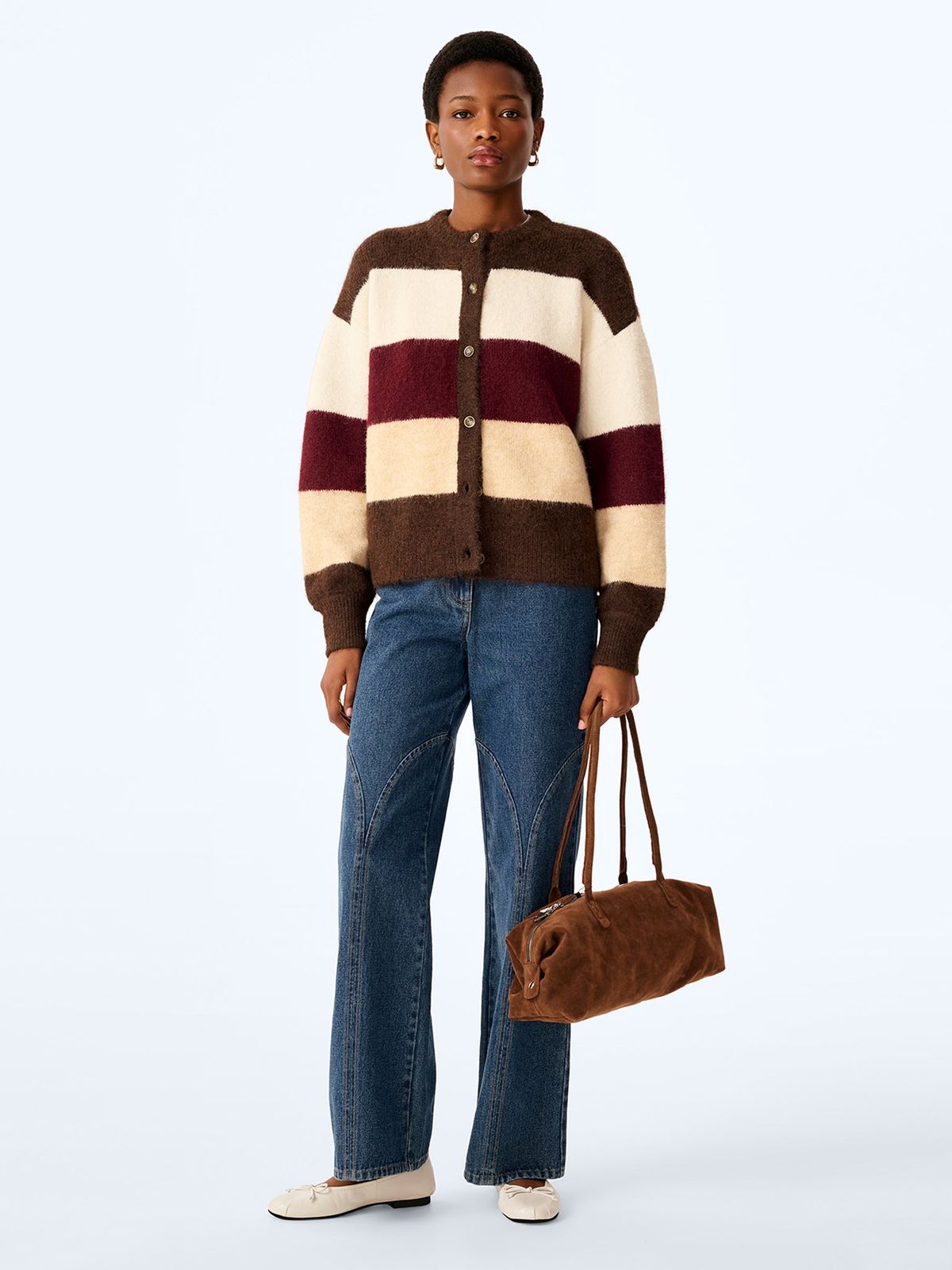 Colby Cardigan in Brown and Cream