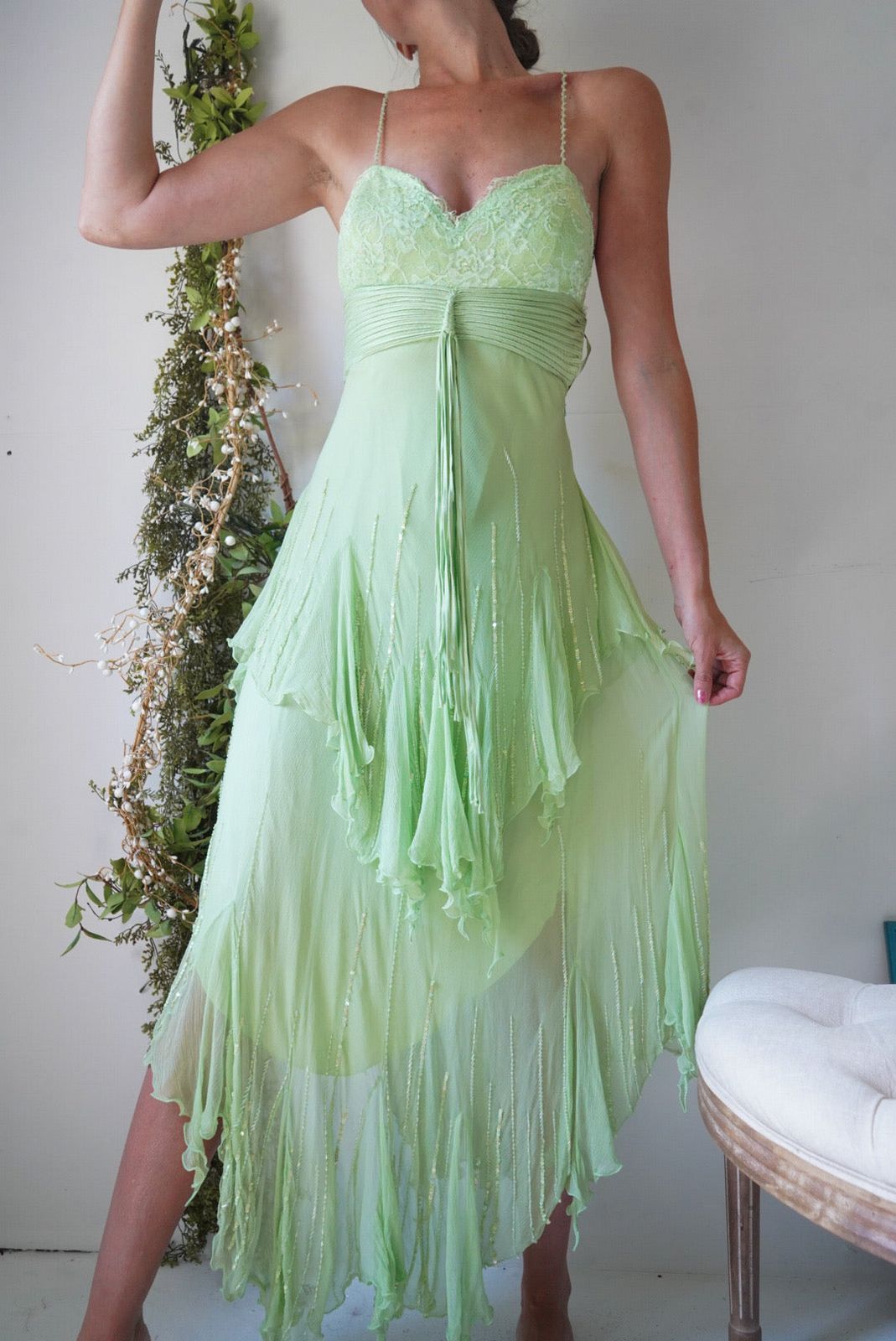 Y2k Deadstock Diane Freis Green Fairy Dress