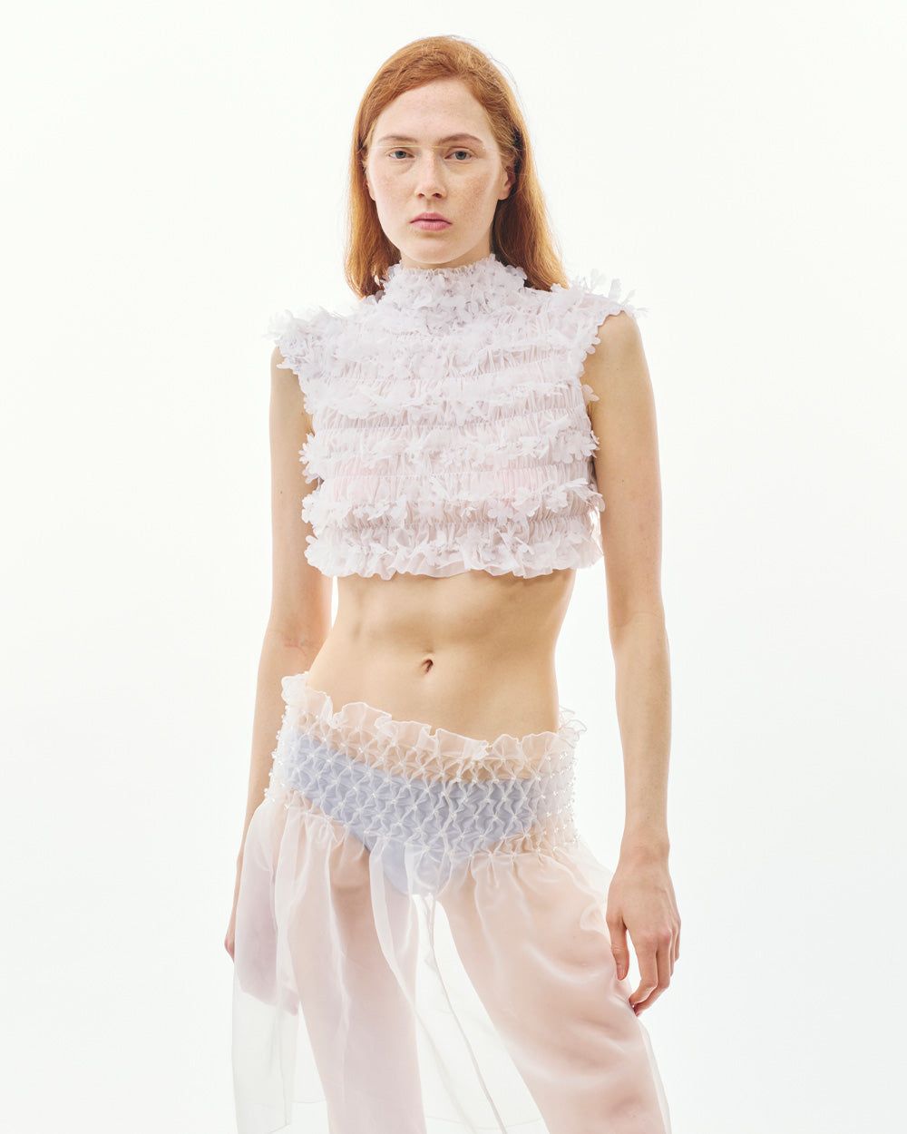 LASER-CUT FLOWER GATHERED CROP TOP
