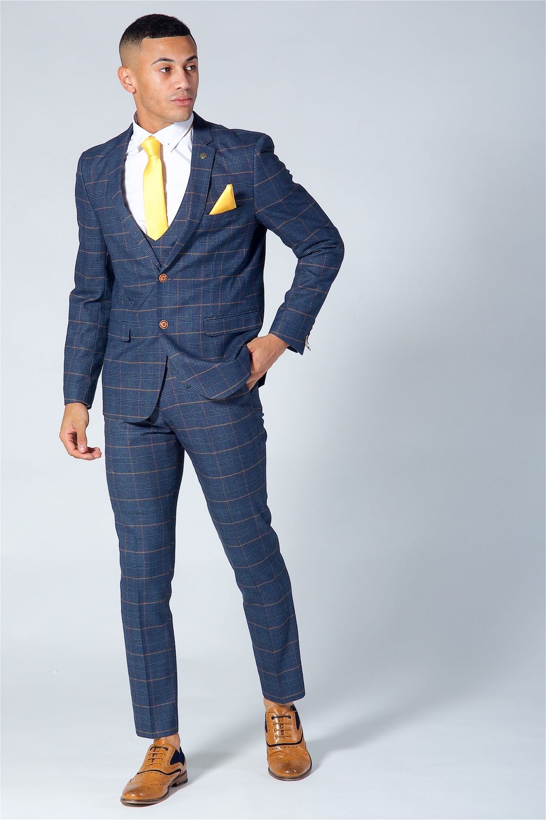 Marc Darcy Jenson Navy Check Three Piece Suit