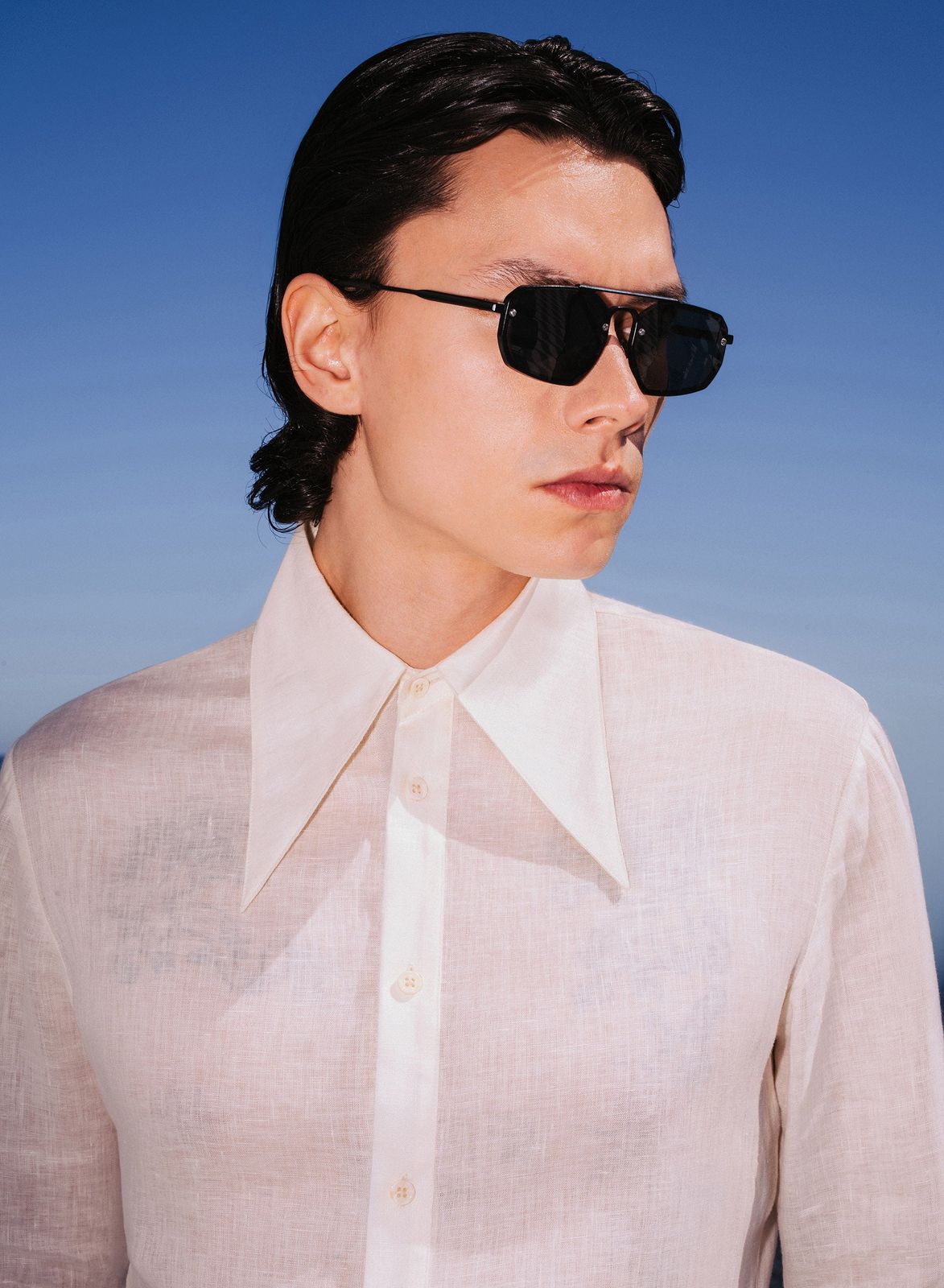 Off-White Pure Linen Dagger Collar Shirt