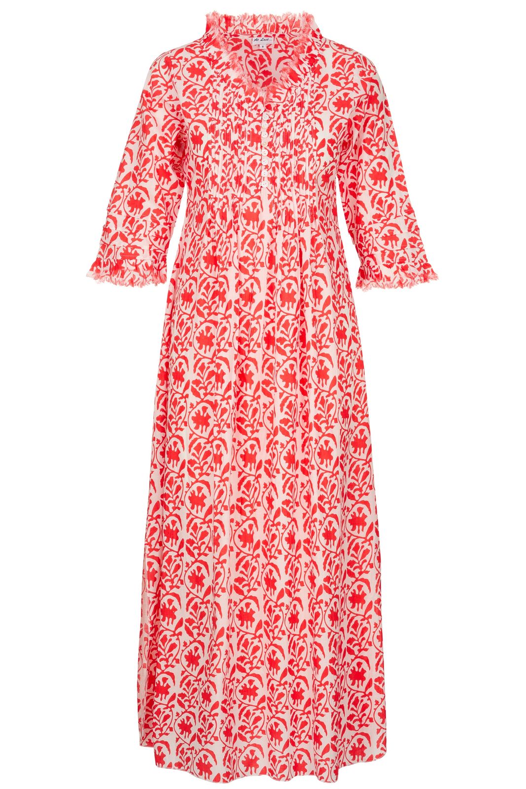 Cotton Annabel Maxi Dress In White With Orange Trellis