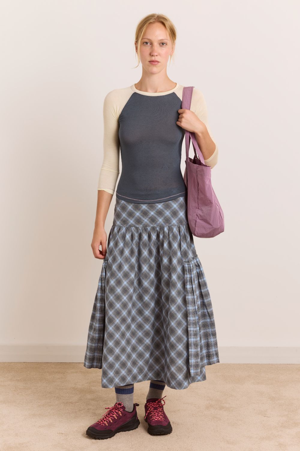 Riya Sheer Raglan Tee - Grey/Lemon