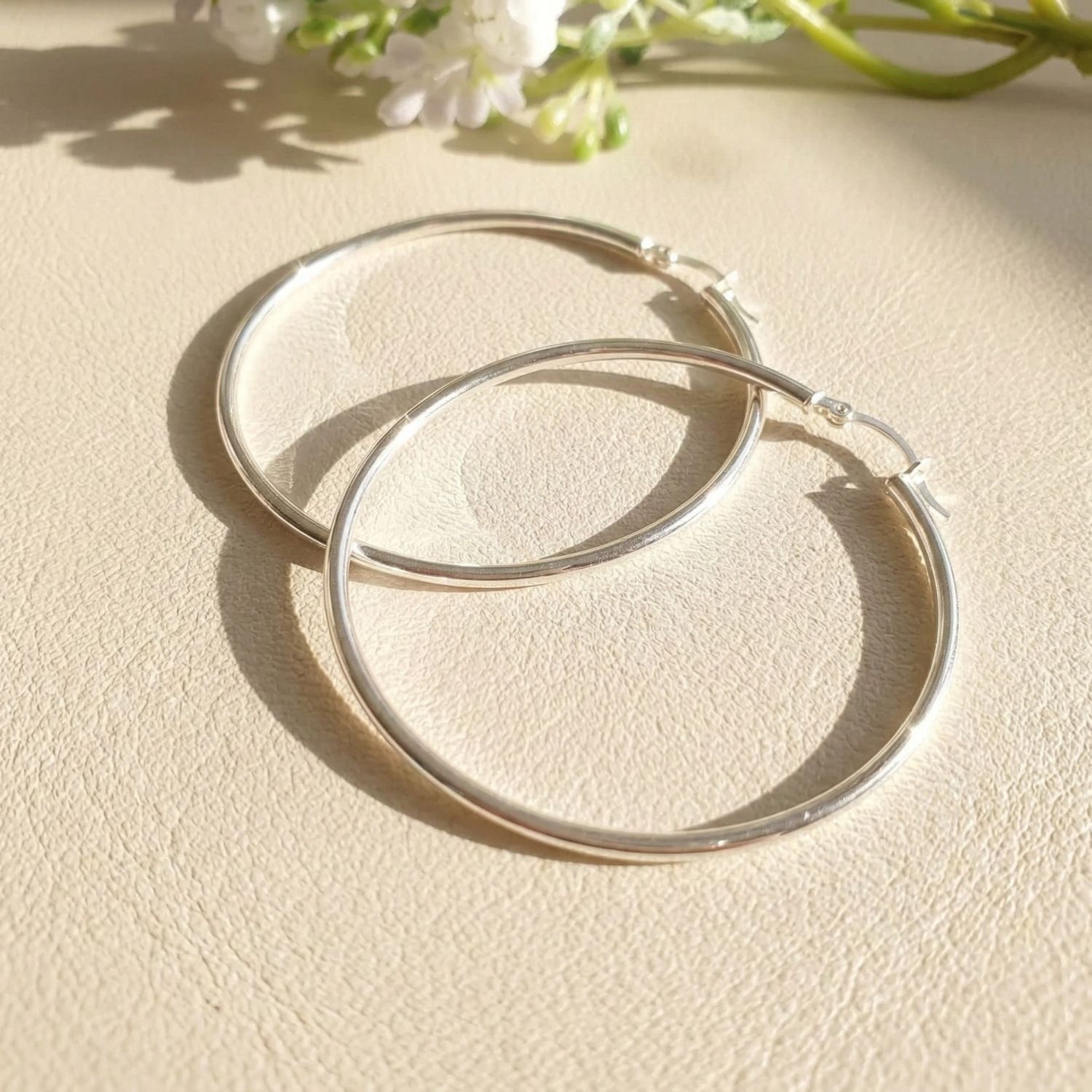 Sleeper Creole-Hinged Hoop Earrings | Large 50mm  | Sterling Silver