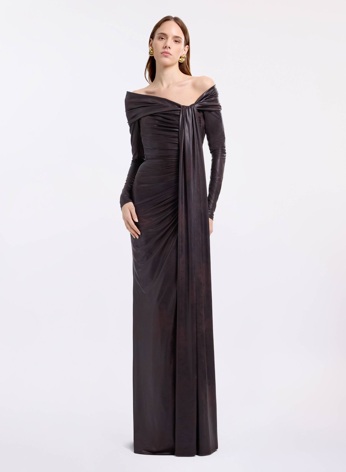 Off-the-Shoulder Leather Effect Dress