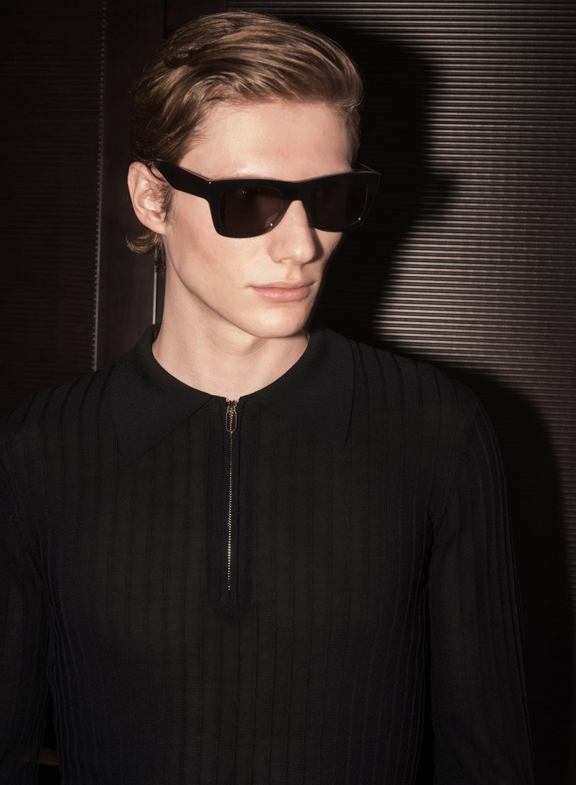 Riviera Silk Blend Black Ribbed Zip Polo