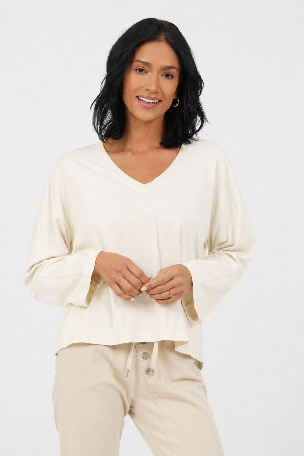 Beatrix Cotton V Neck Wide Sleeve Top