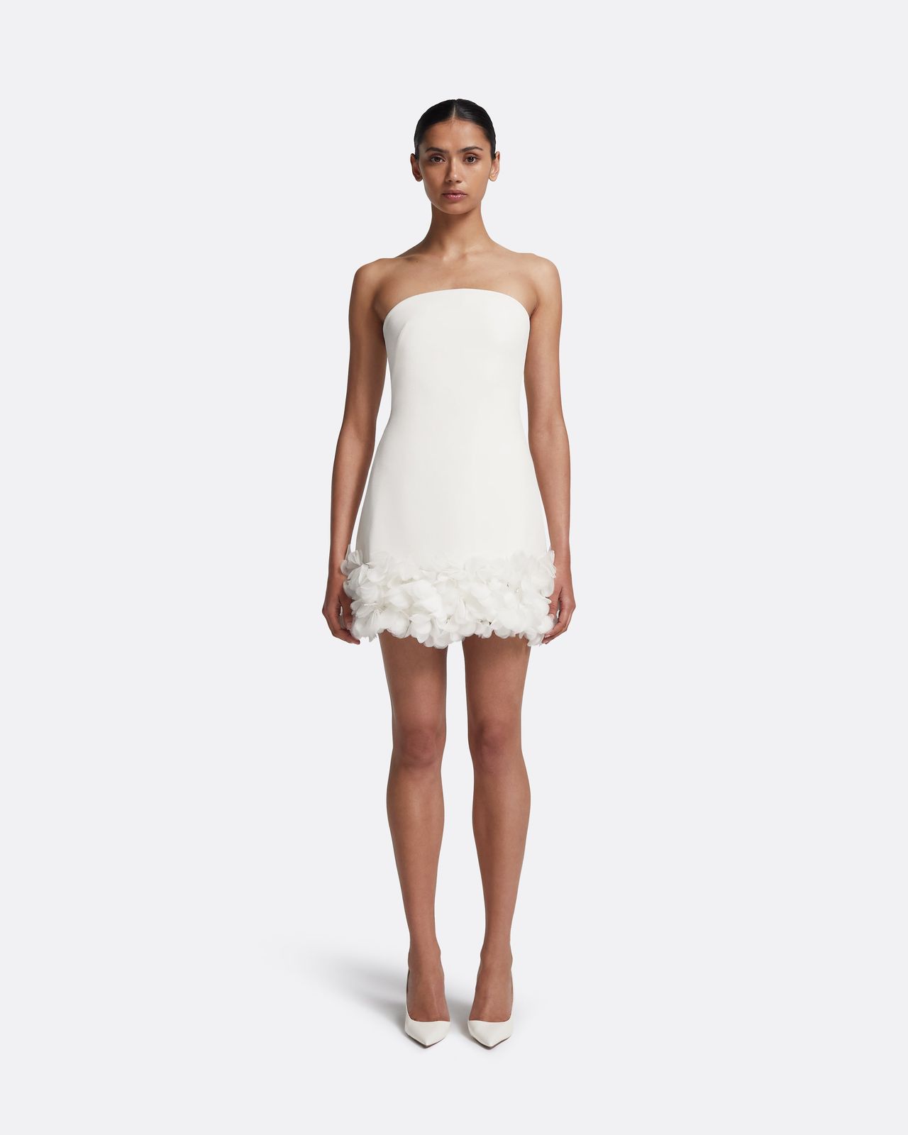 Rowan Short Dress in Ivory with Ivory Appliqué