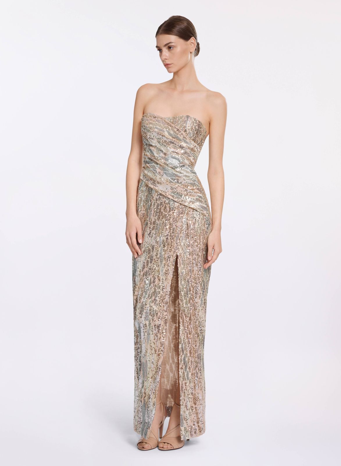Sequin Embroidered Strapless Dress