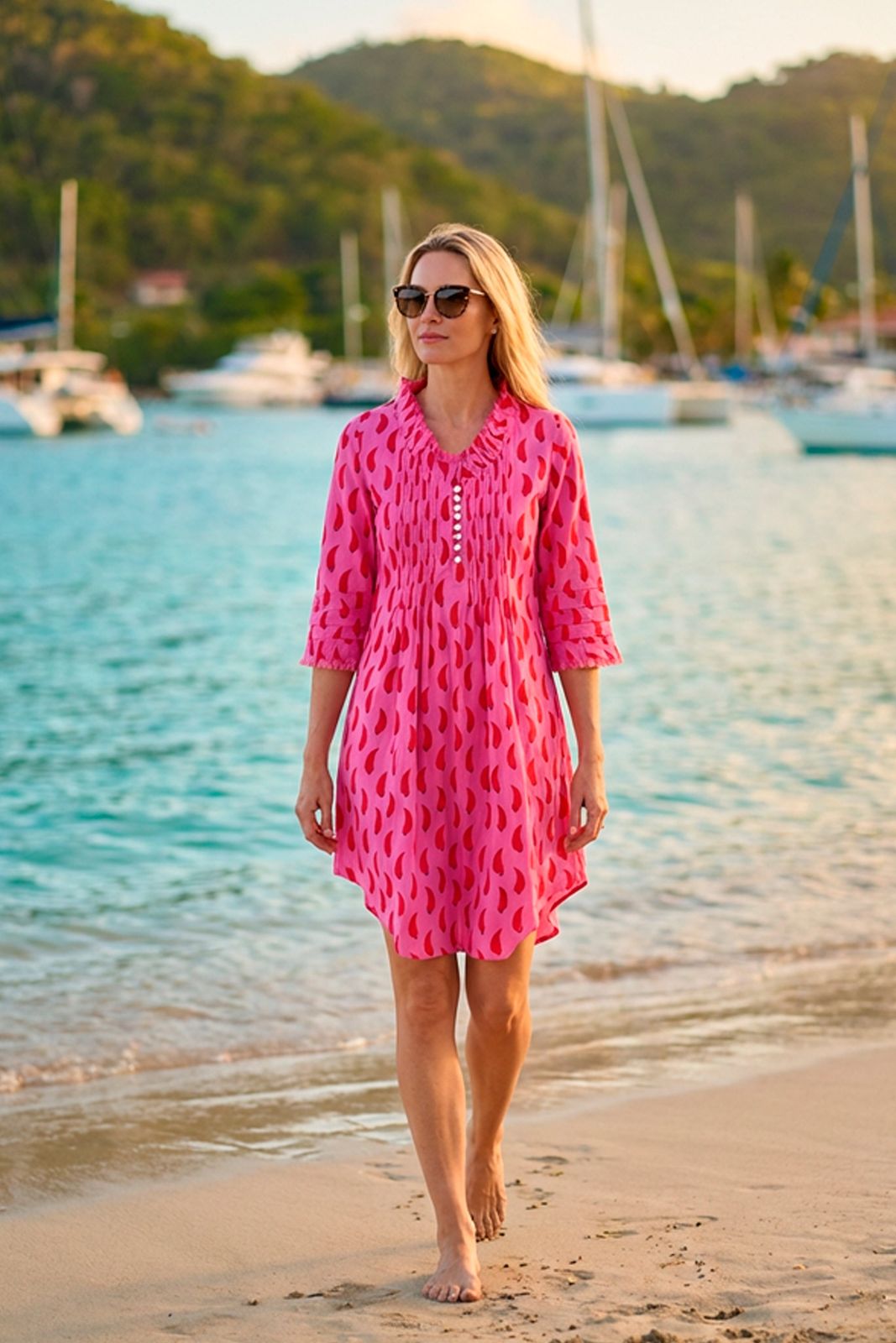 Annabel Cotton Tunic in Pink Chilli