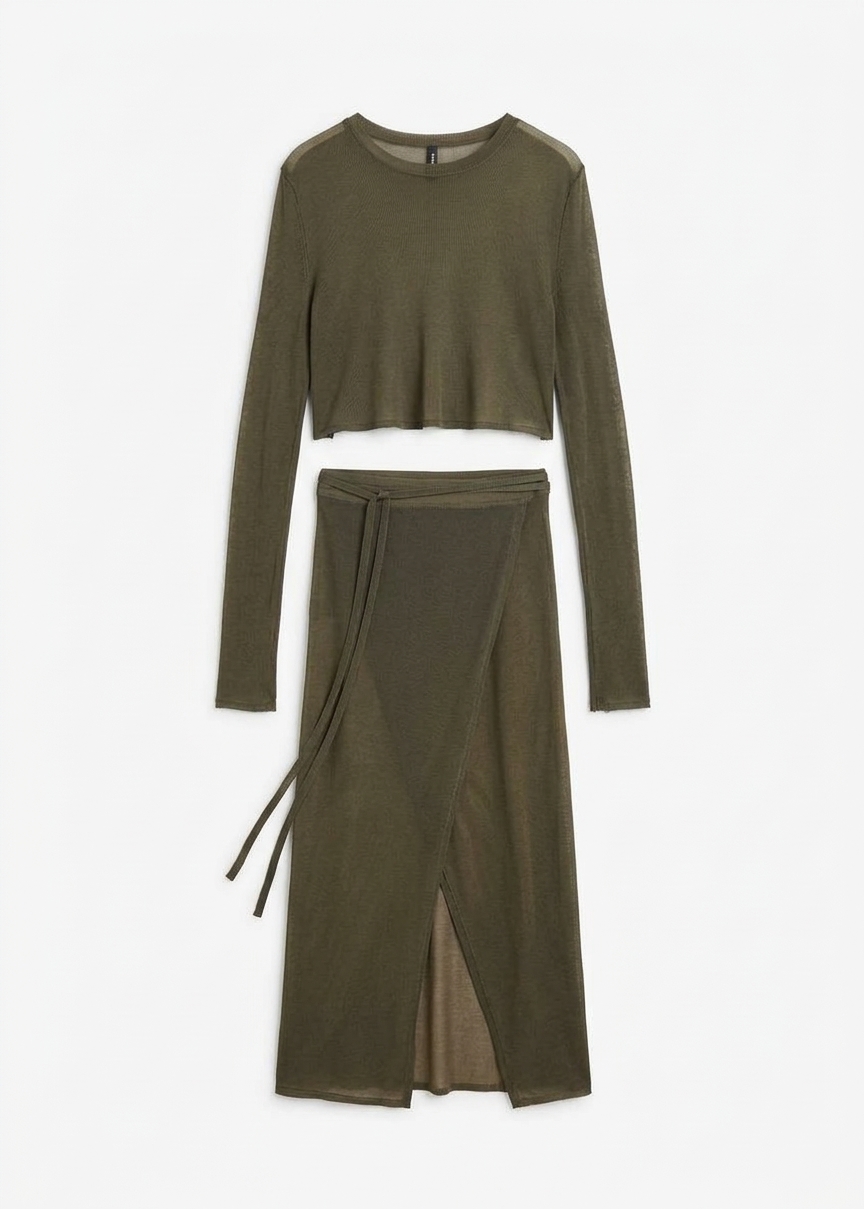 Kazel Cropped Thin Knit Top - Khaki