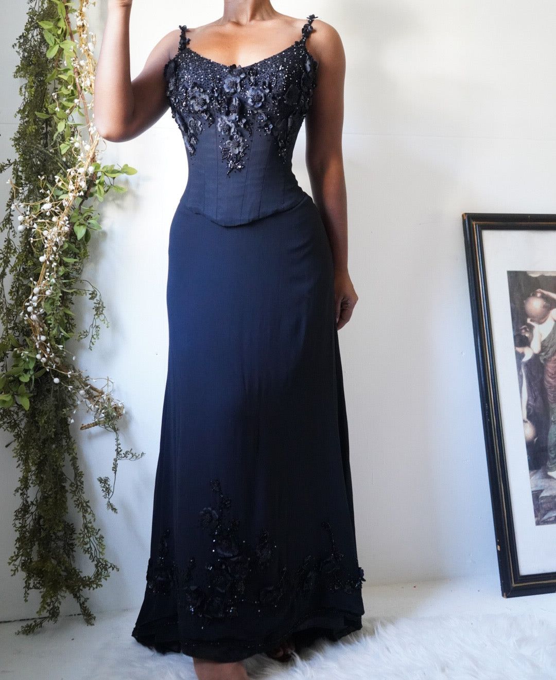 Vintage Y2K Silk Beaded Corset Gown