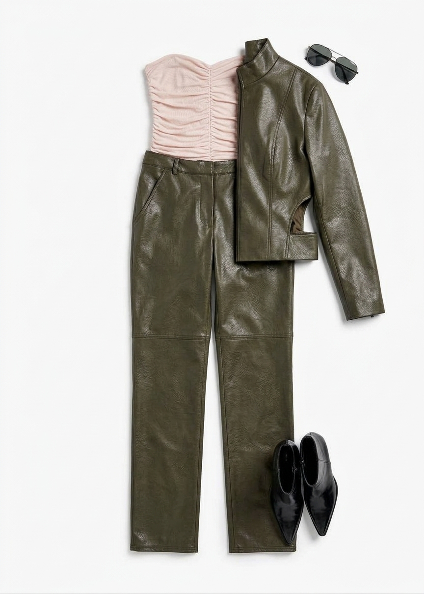 Ascona Faux Leather Pants - Dark Olive