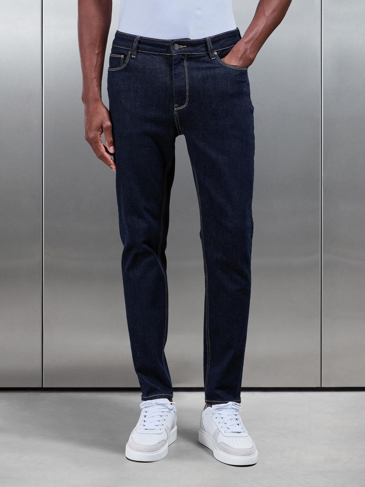 Slim Fit Denim Jeans in Solid Dark Blue