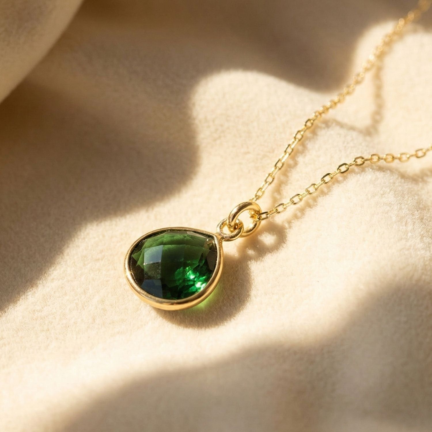 Emerald May Birthstone Gold Plated Pendant Necklace