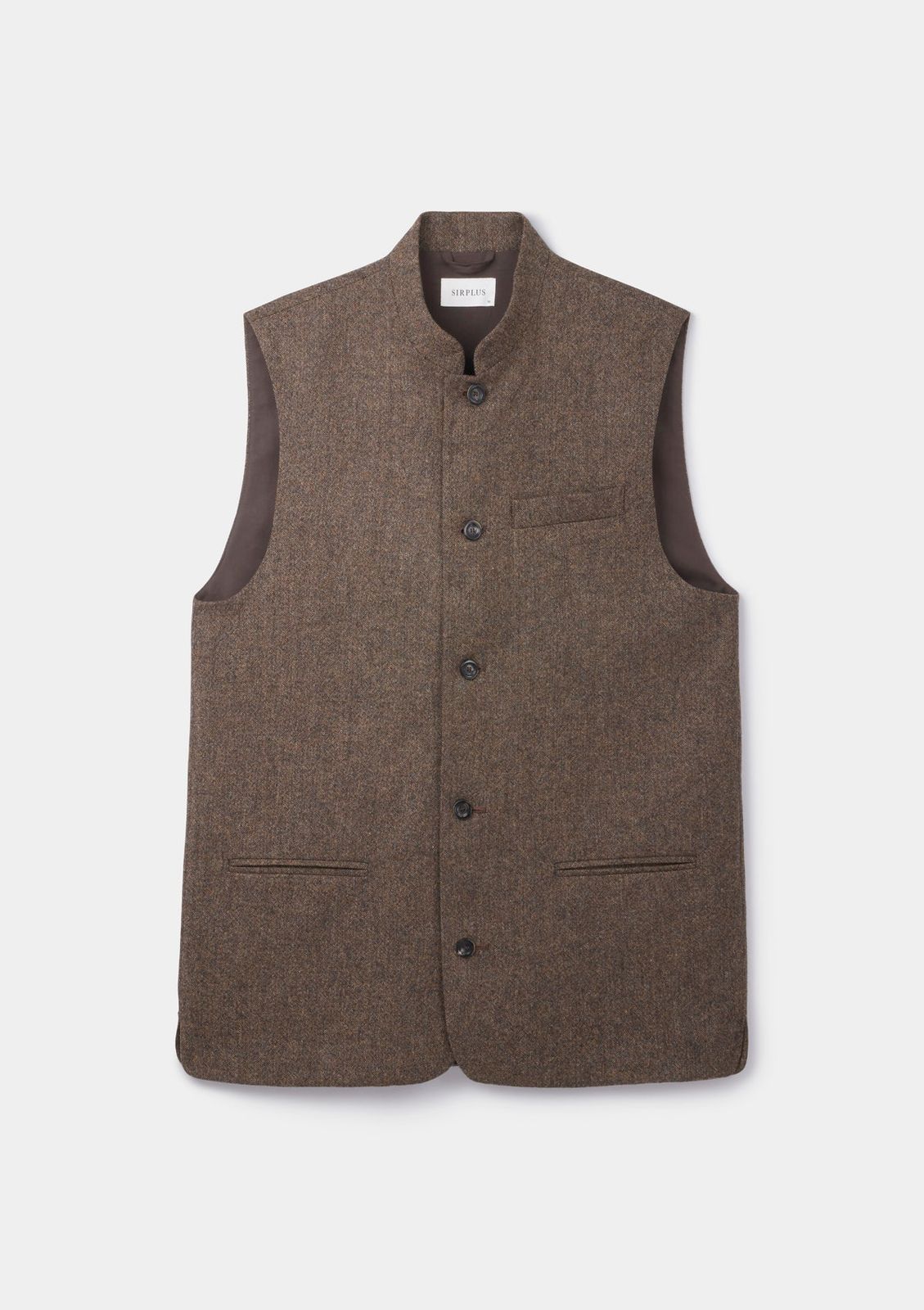 Mid Brown Merino Tweed Nehru Waistcoat