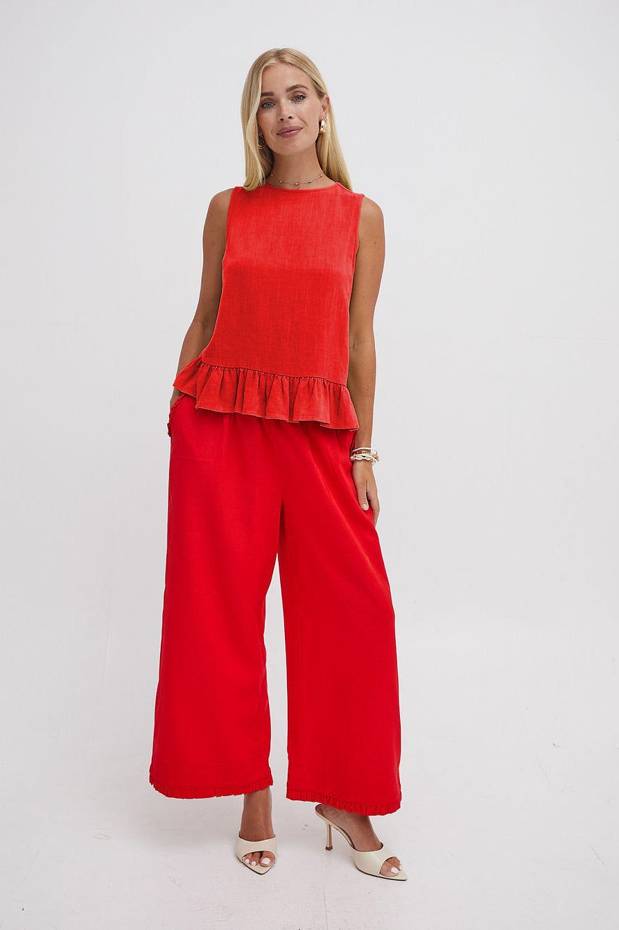 Isla Red Ruffle Hem Culottes
