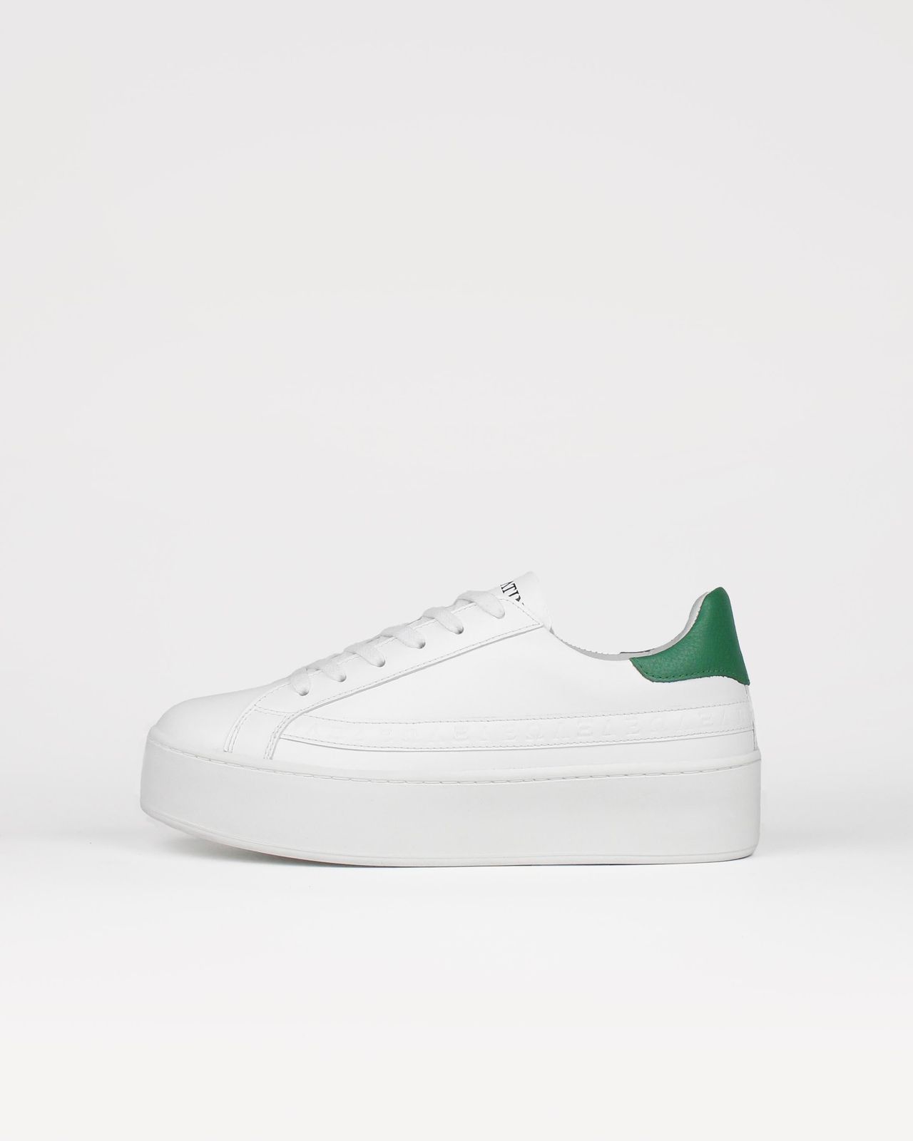 Gaia Platform Trainers - White & Forest Green Pebbled Leather