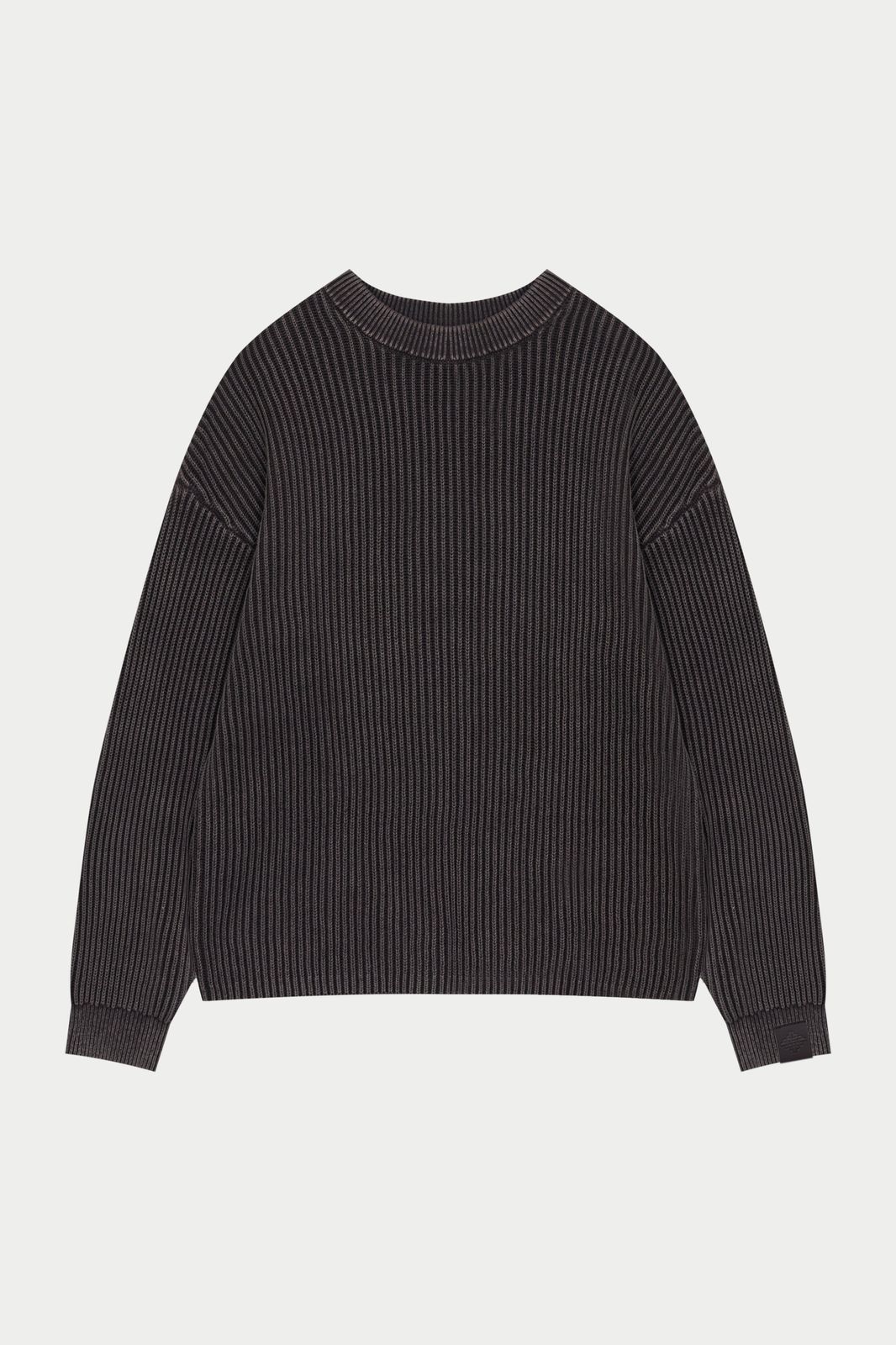 HEAVY WASHED RIBBED KNIT CREW - BROWN
