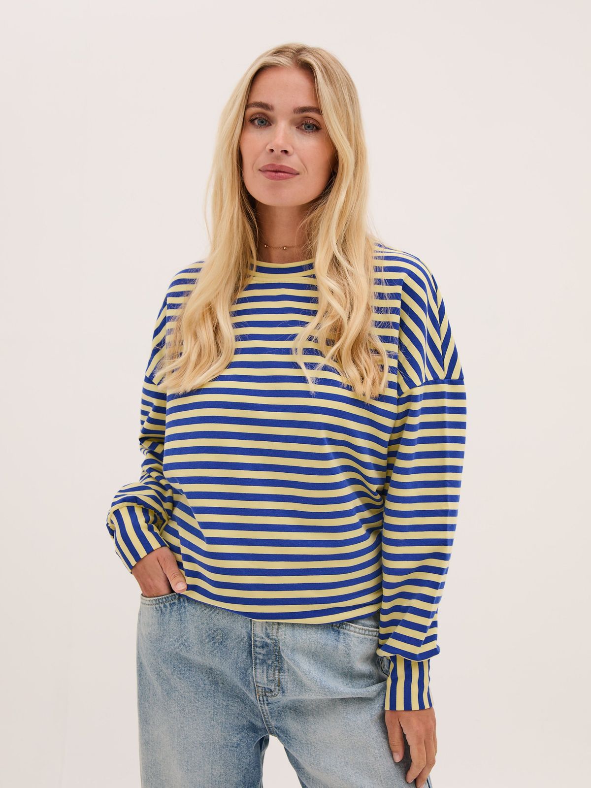 Zara Blue & Yellow Lightweight Stripe Sweatshirt