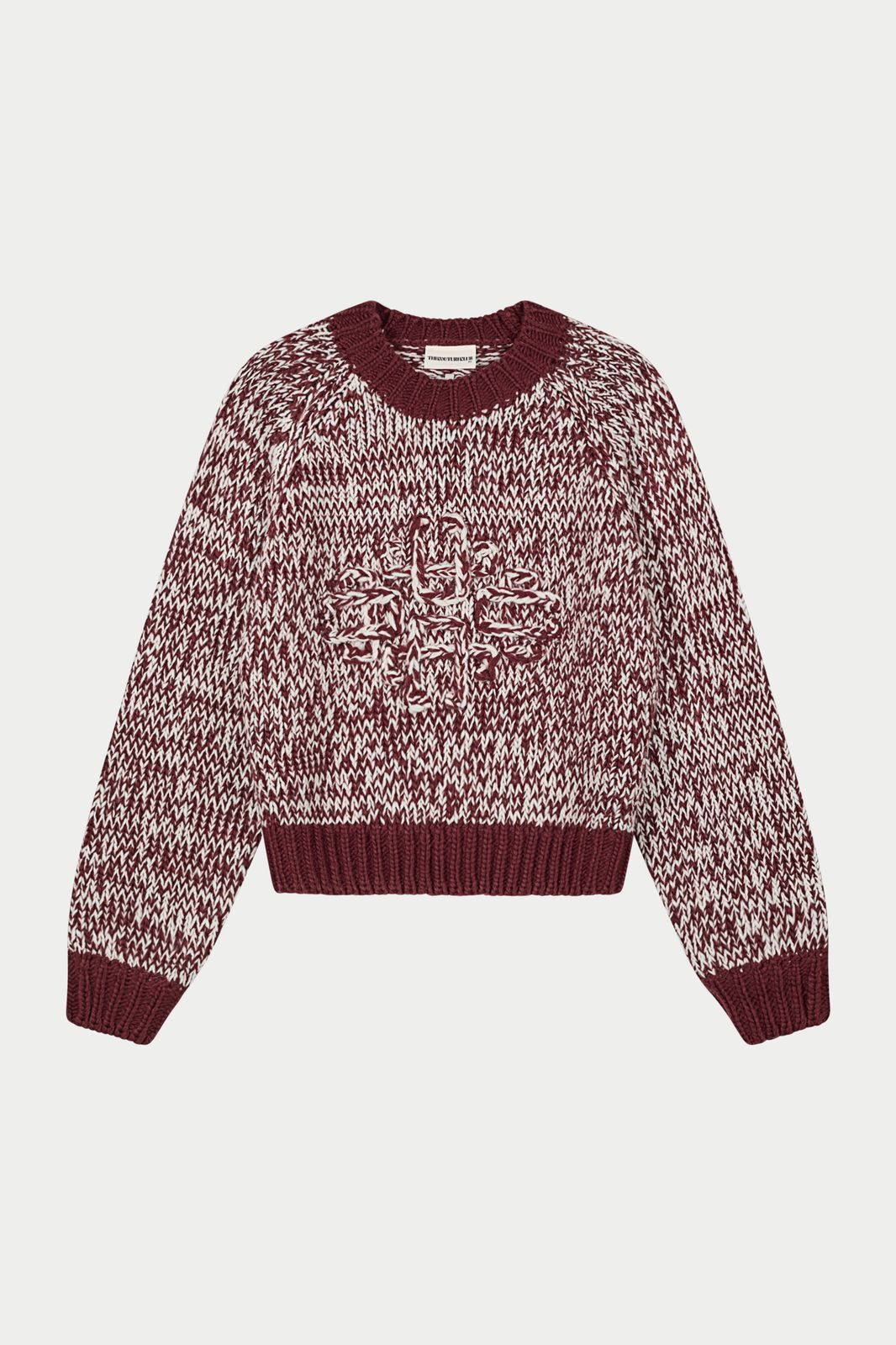 EMBLEM MIXED YARN OVERSIZED KNIT JUMPER - BURGUNDY