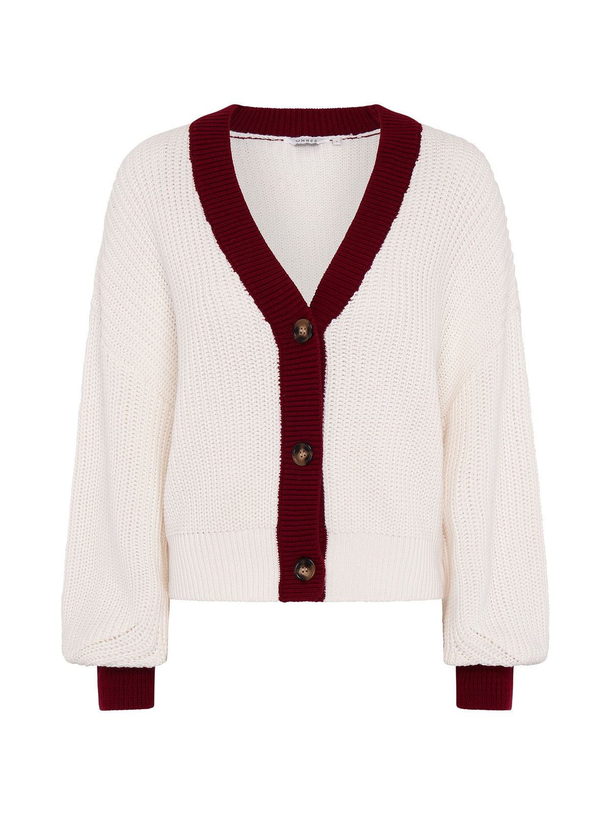 Hopper Cotton Cardigan In Cream/burgundy