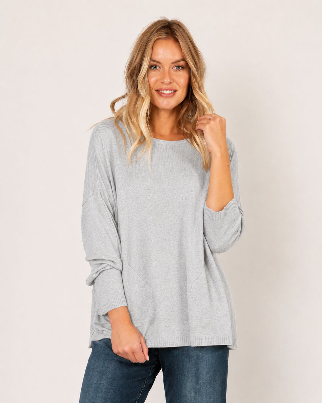 Leona Long Soft Knit Sweater With Side Pocket Detail