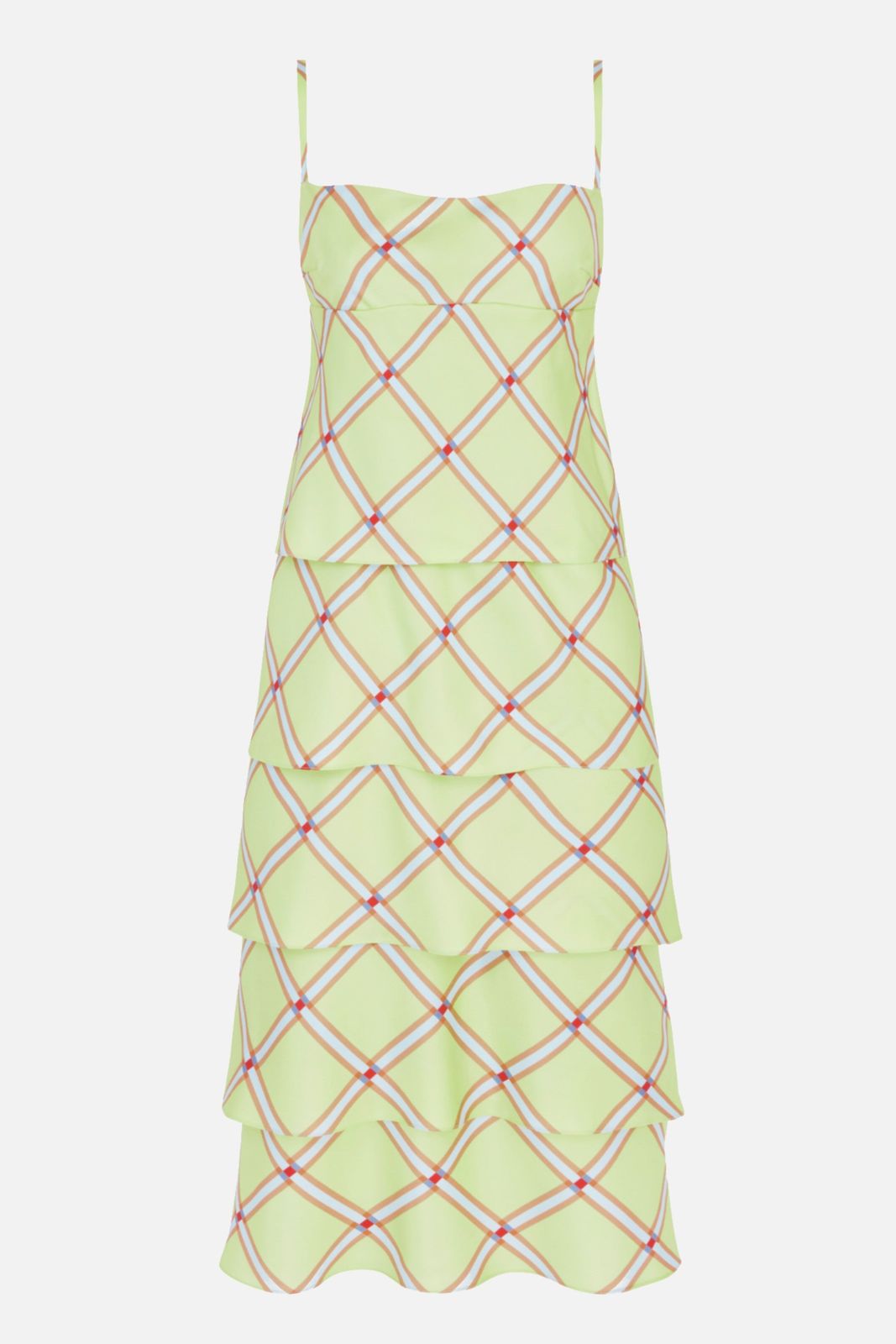 Rania Dress In Lime & Blue Check Silk Twill