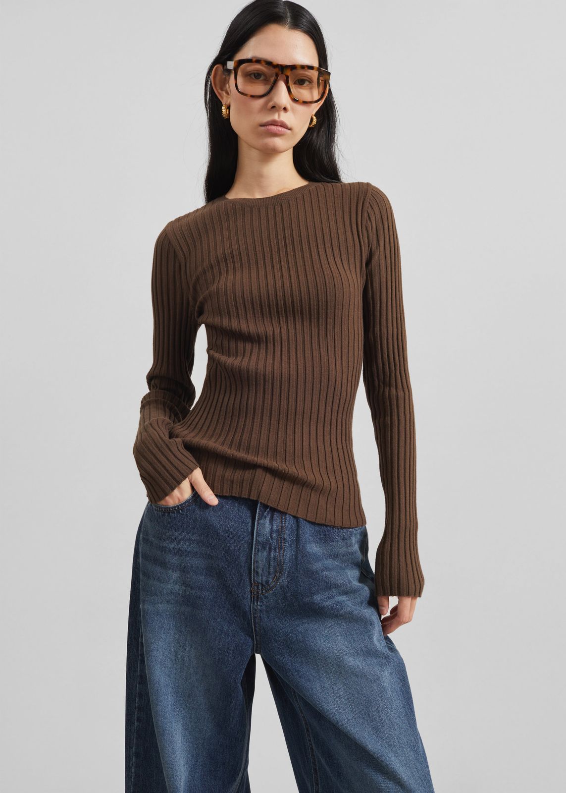 Ruan Ribbed Knit Top - Brown