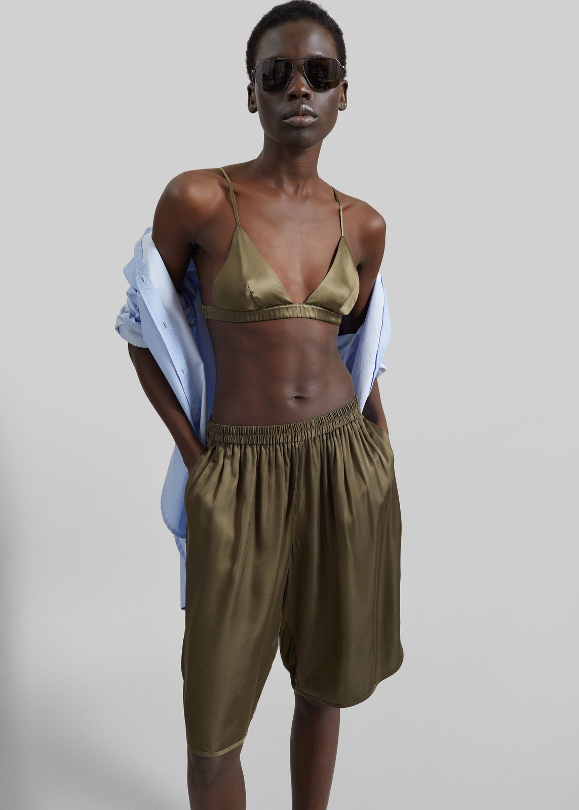 Nina Silk Bralette - Olive
