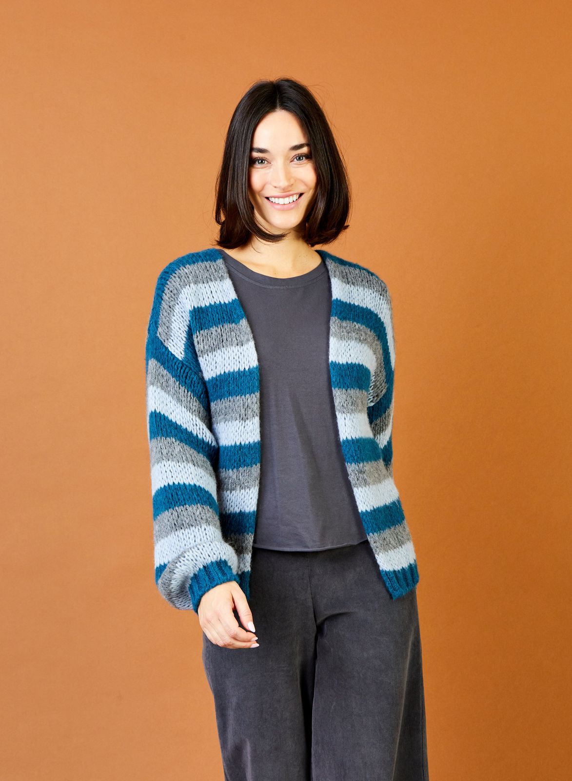 Felicity Stripe Bubble Shape Open Knit Cardigan