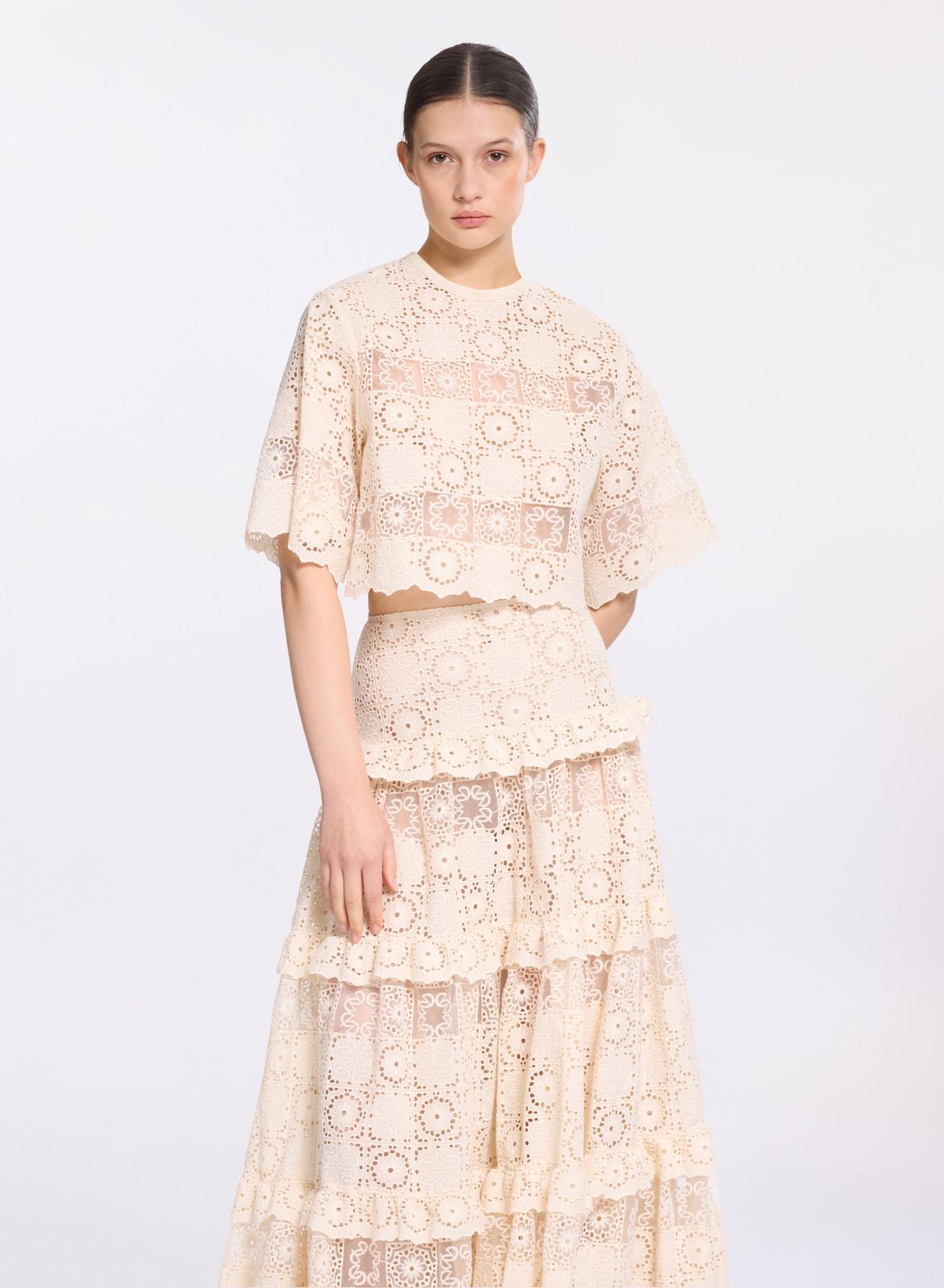 Cotton Embroidered Macramé Top
