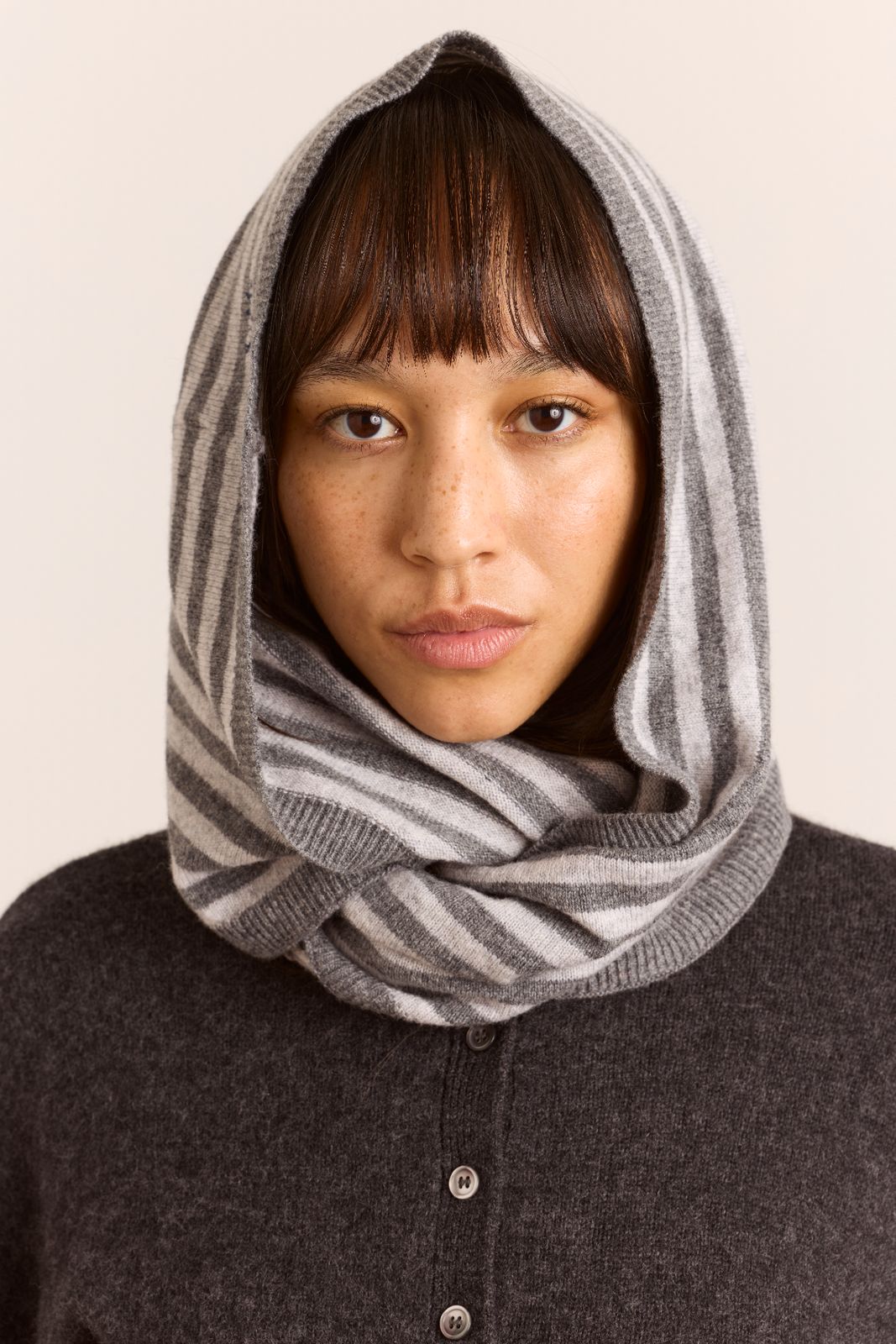 Merino Wool Snood Scarf - Grey/Charcoal Stripe