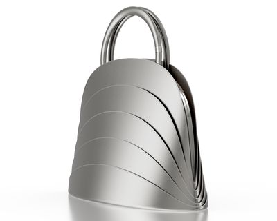 Millefoglie J handbag. Silver calfskin and red tiger's eye gemstone. Palladium-plated jewellery accents.