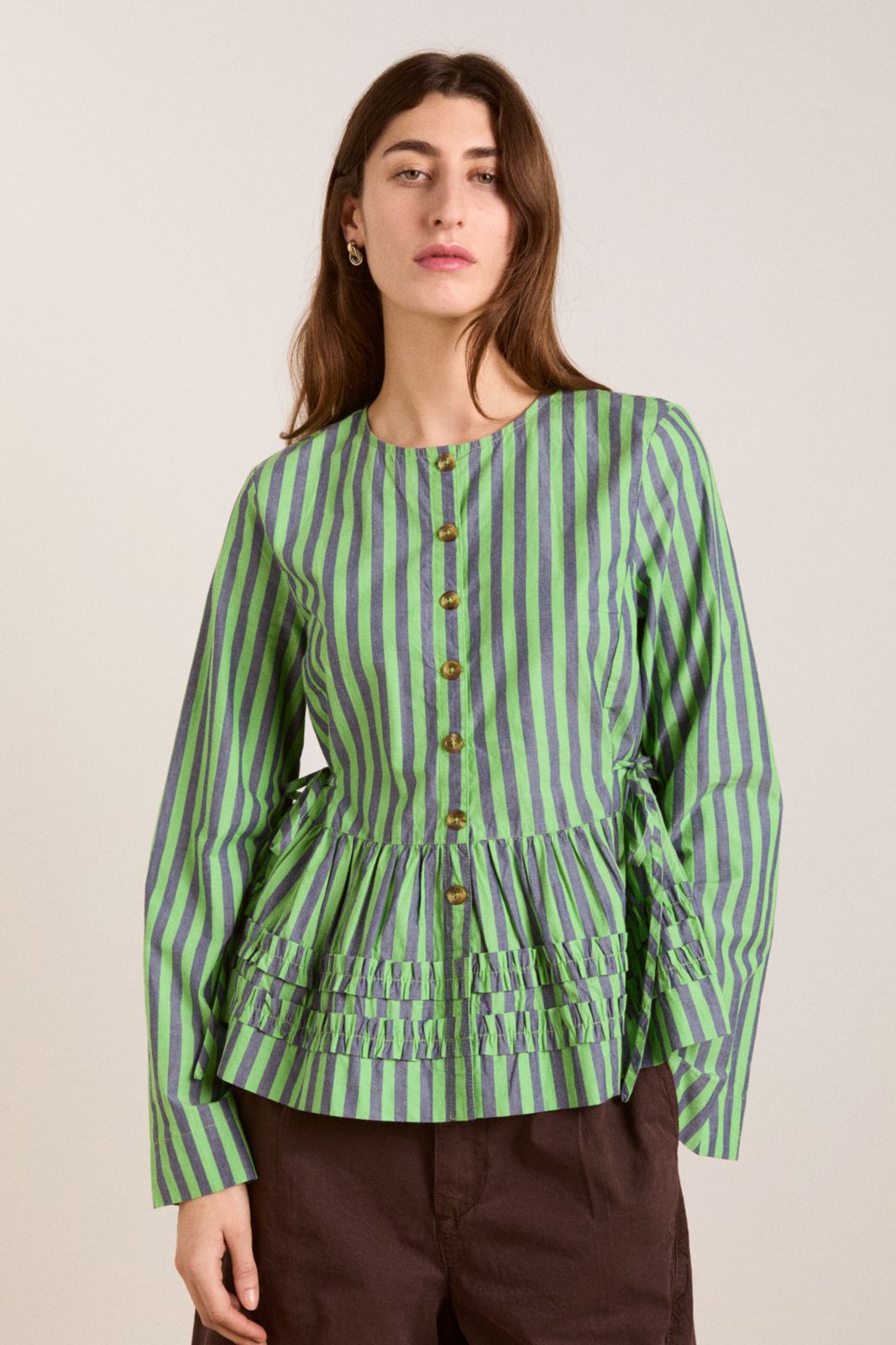 Madison Blouse - Navy Pop Green Stripe