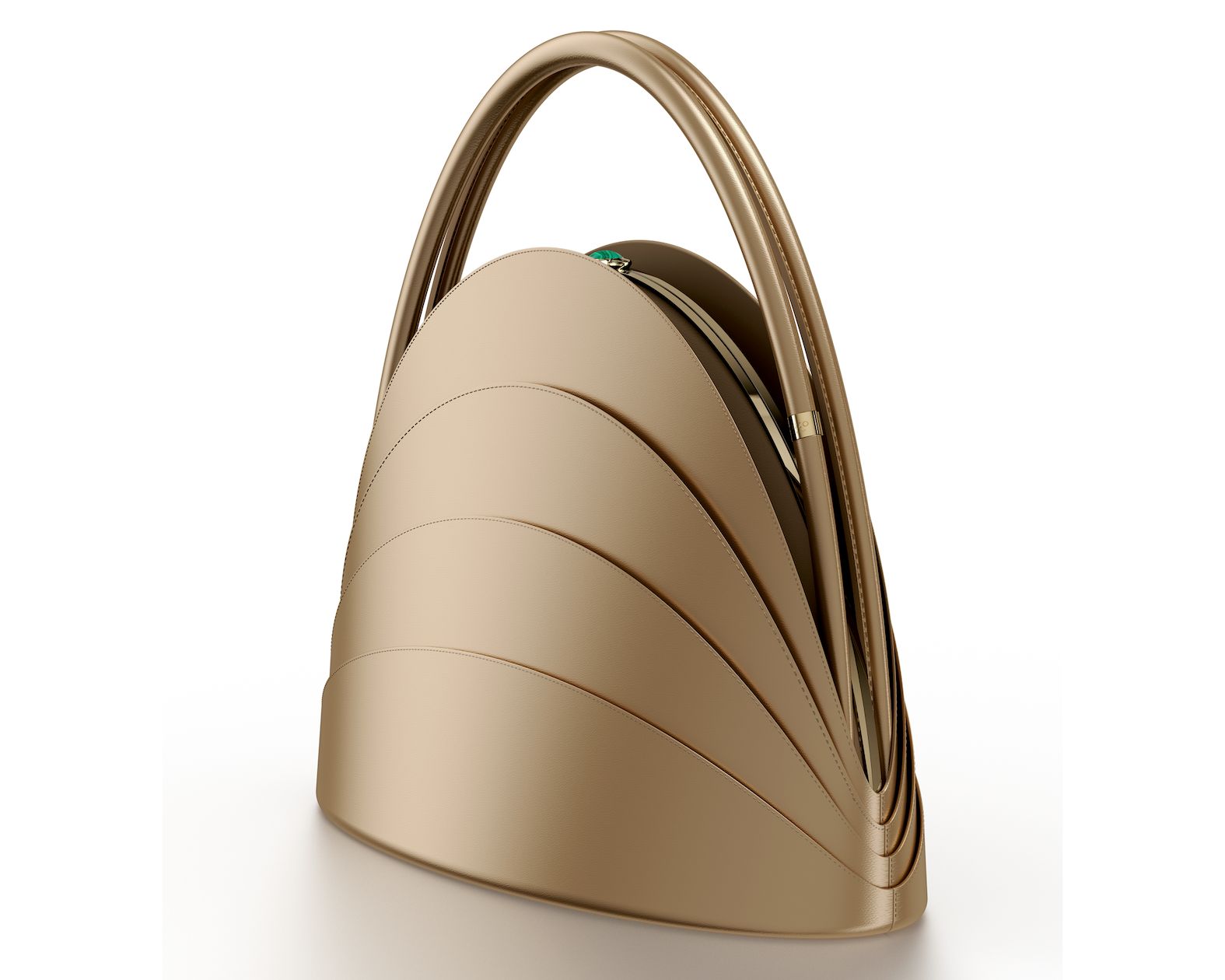 Millefoglie handbag. Cappuccino-brown calfskin and malachite gemstone. 24k gold-plated jewellery accents.