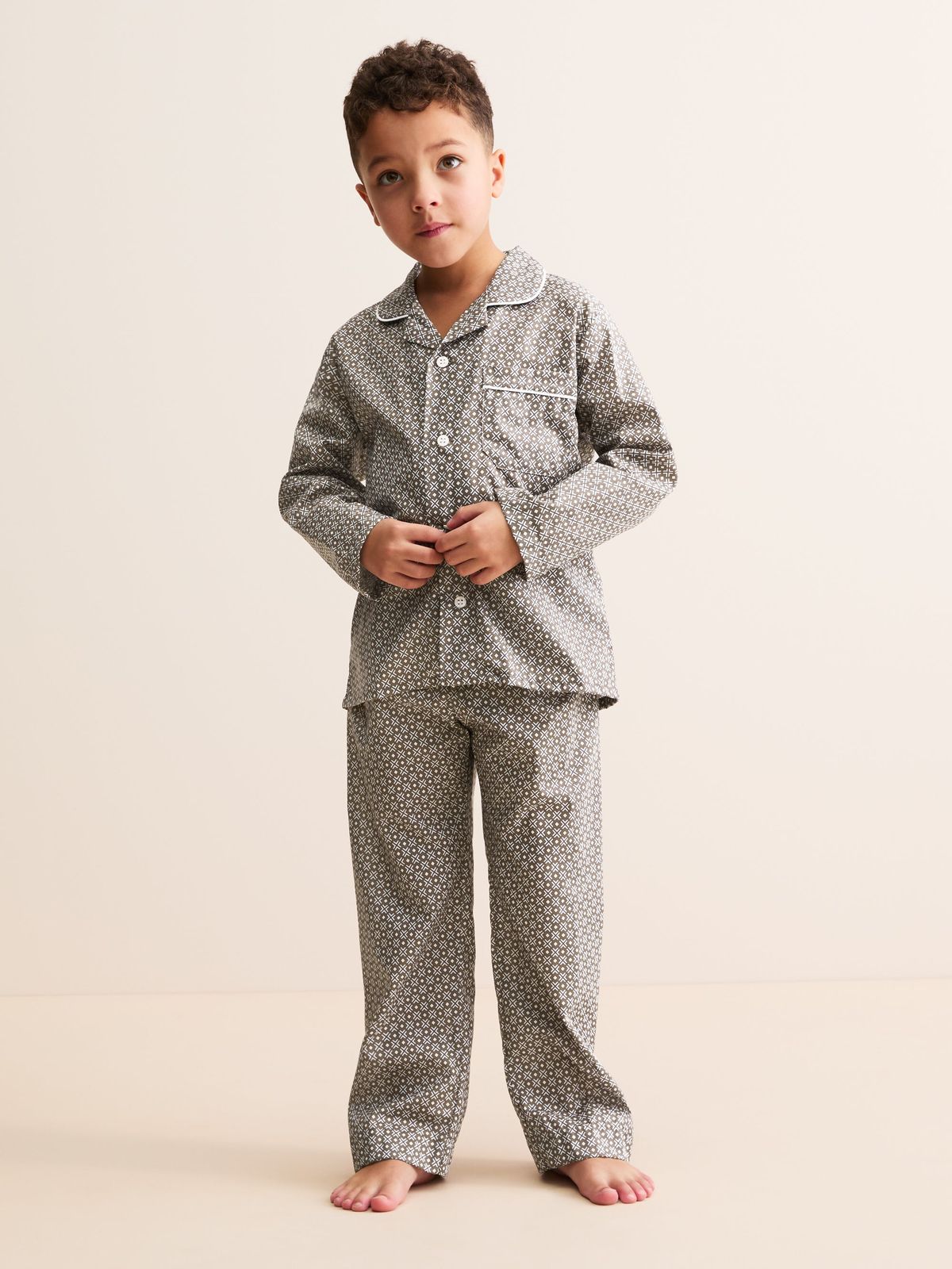 Ledbury Cotton Batiste Pyjamas Taupe London Geo Cross